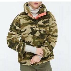 Jcrew Vintage Camo Sherpa Snap Pullover Button Fleece Jacket xs